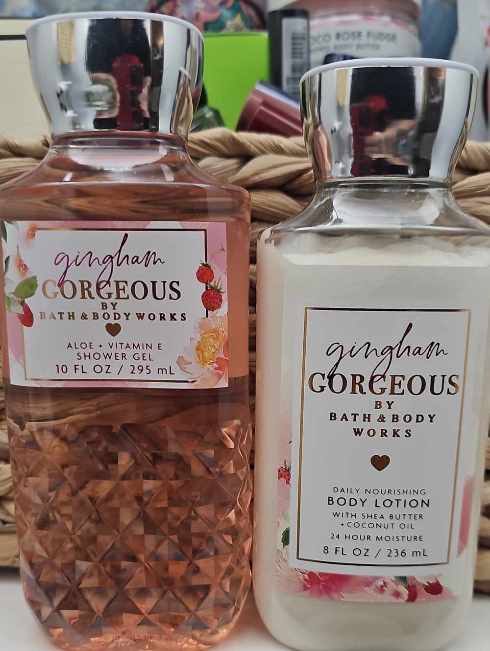 Bath & Body Works Gingham Gorgeous Pink & Cream Shower Gel and Body Lotion